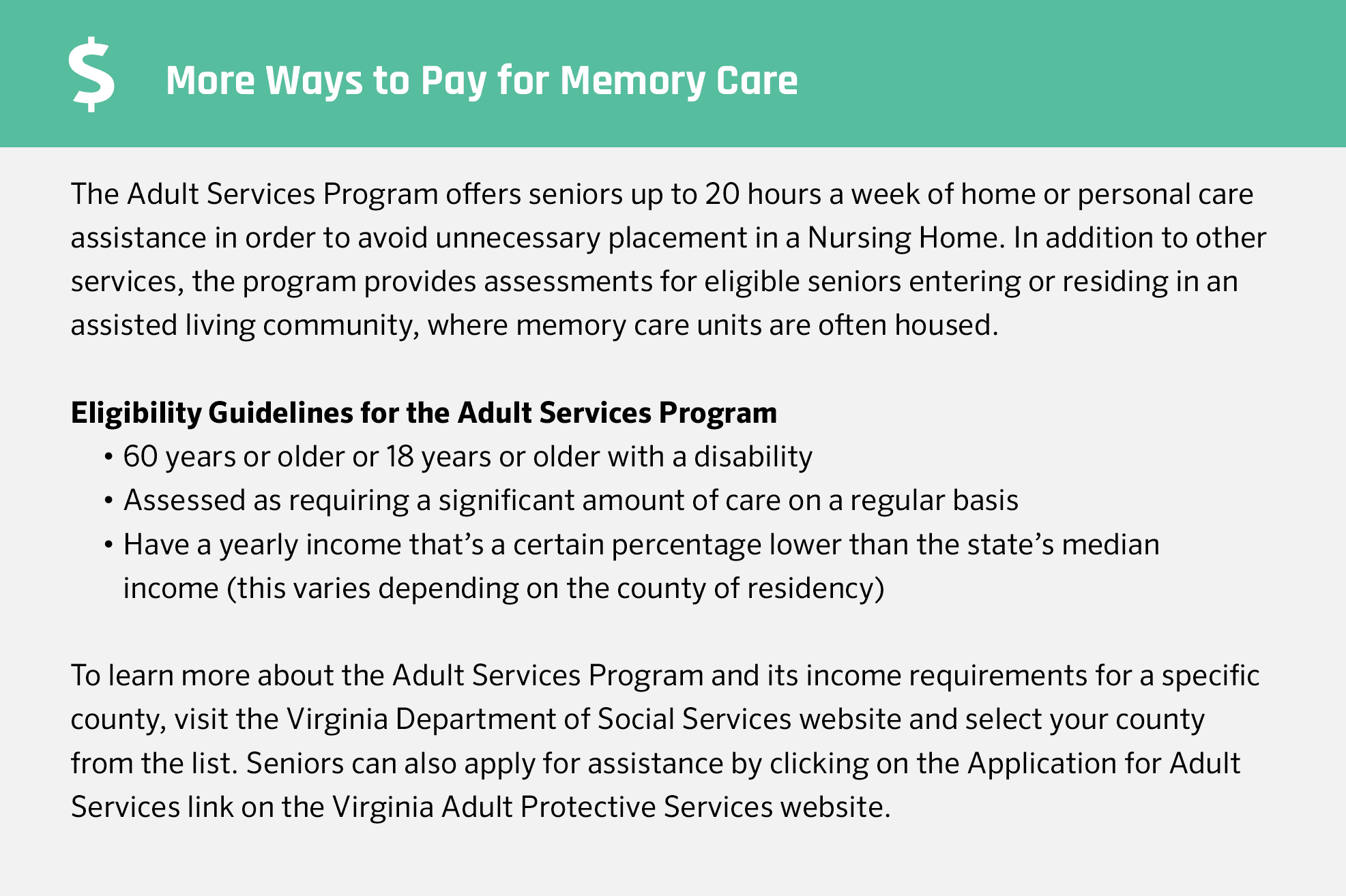 More ways o pay for memory care in Virginia