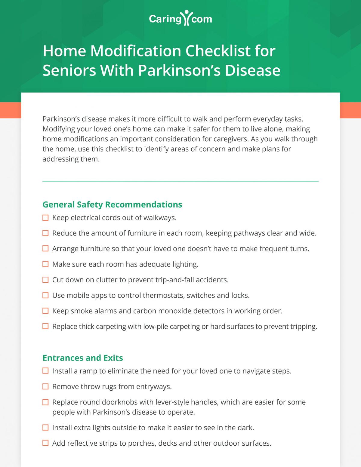 Room-by-Room Modification Checklist to Improve Safety for Seniors With Parkinson's Disease