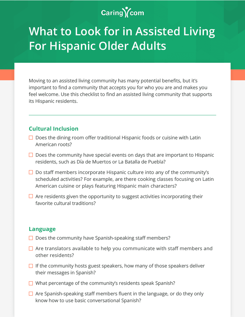 Downloadable Checklist To Help You Choose an Assisted Living Community for an Older Hispanic Loved One